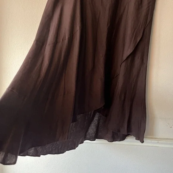 NY Collection Woman Linen Blend Asymmetrical Flowy Lagenlook Brown Skirt 1X - Picture 3 of 11